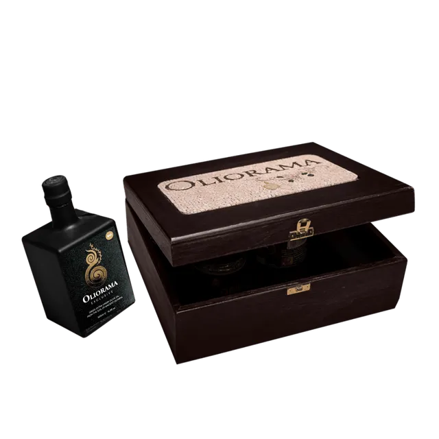 Oliorama Mosaic Box olio bio 500 ml e miele in legno