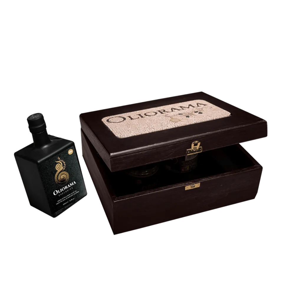 Oliorama Mosaic Box olio bio 500 ml e miele in legno